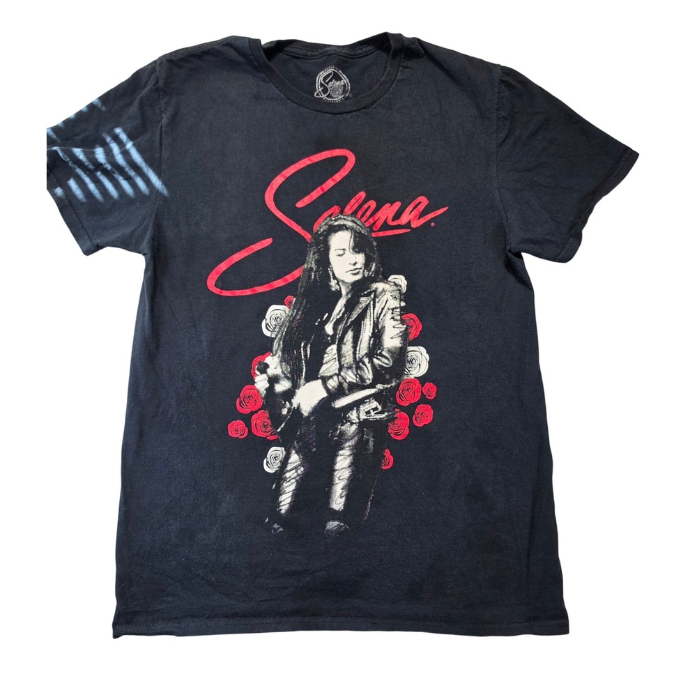 Official Selena Quintanilla Black Graphic T-Shirt Roses Portrait Small